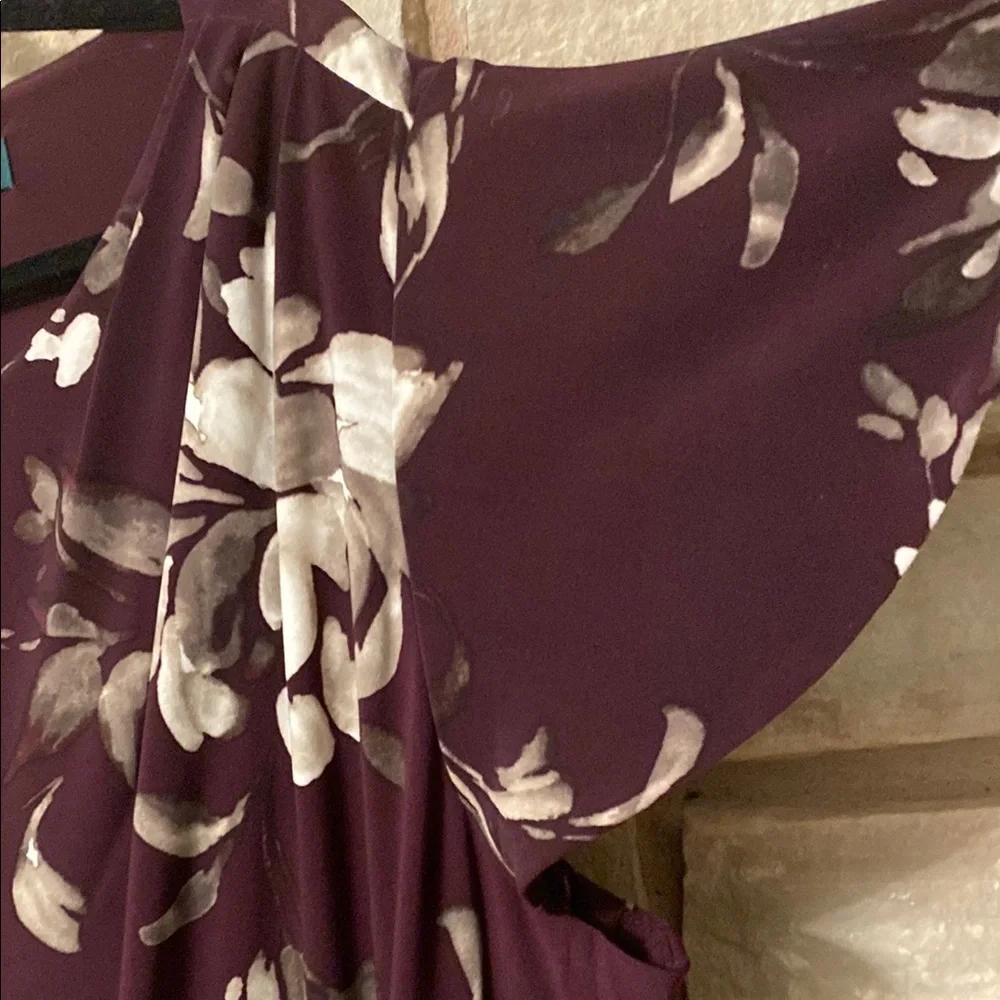 Ralph Lauren Floral Flutter Sleeve Ruched Jersey Dress Plum/ Grey Size 20W - Picture 5 of 11